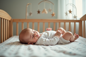 Bébé de six mois endormi dans un lit en coton doux