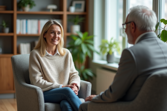 Femme en séance de counseling avec un psychologue