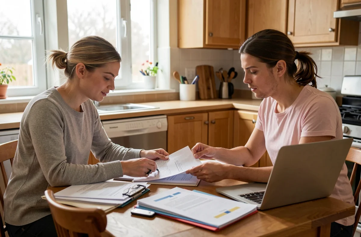 Couple assis à une table devant des documents administratifs