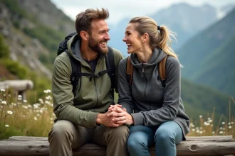 Couple souriant en pleine nature lors d'une randonnée