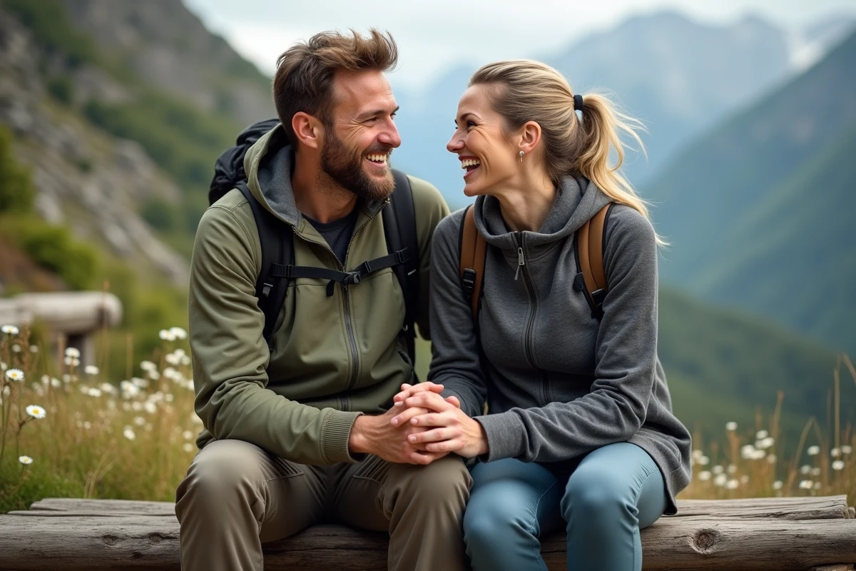 Couple souriant en pleine nature lors d'une randonnée