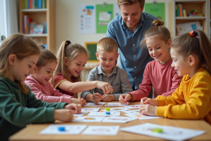 Groupe d'enfants en activité éducative en classe