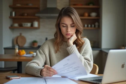 Jeune femme en intérieur gérant ses finances