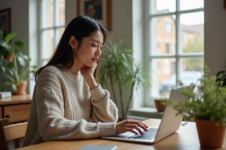 Jeune femme planifiant invitations sur son ordinateur