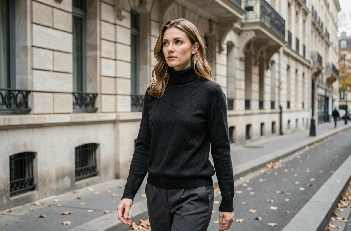 Femme marchant seule dans une rue parisienne, allure déterminée et discrète évoquant la préservation de l'intimité personnelle