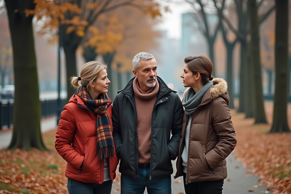 Freres dans un parc en automne avec feuilles tombées