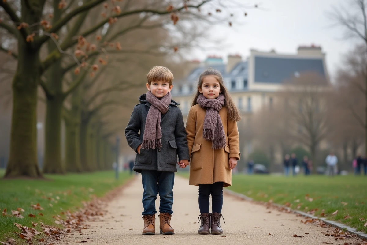 Garçon et fille main dans la main dans un parc parisien au printemps