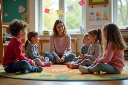 Groupe d'enfants en activité dans une classe maternelle
