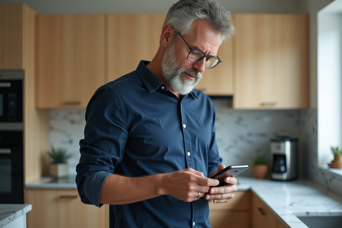 Homme vérifiant le numéro de semaine paire ou impaire sur une application calendrier smartphone