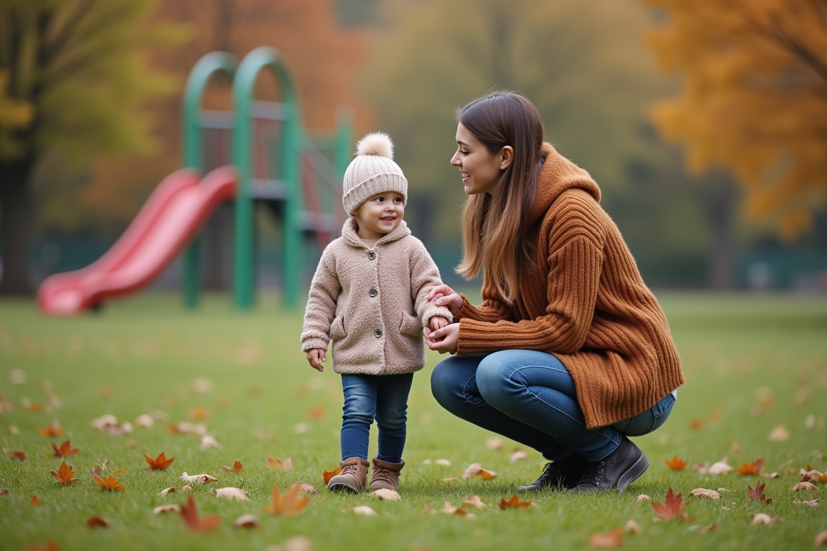 Maman et sa fille dans un parc en automne