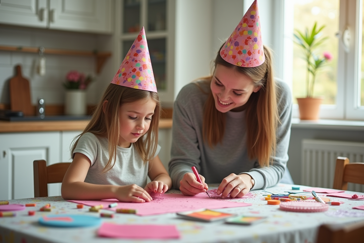 Maman et fille créant des décorations d