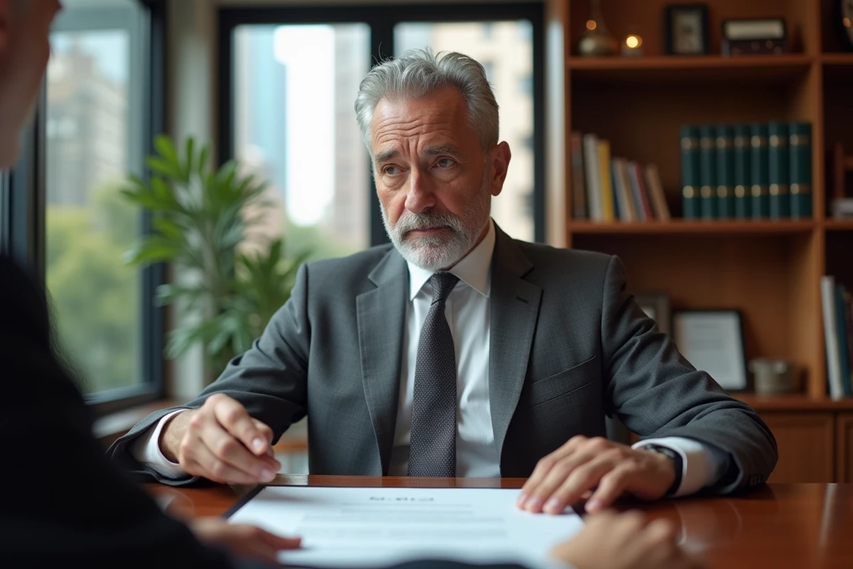 Notaire en consultation avec un client dans un bureau lumineux