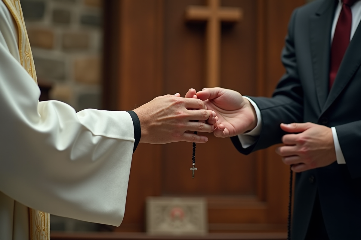 Prêtre oignant un jeune adulte lors d