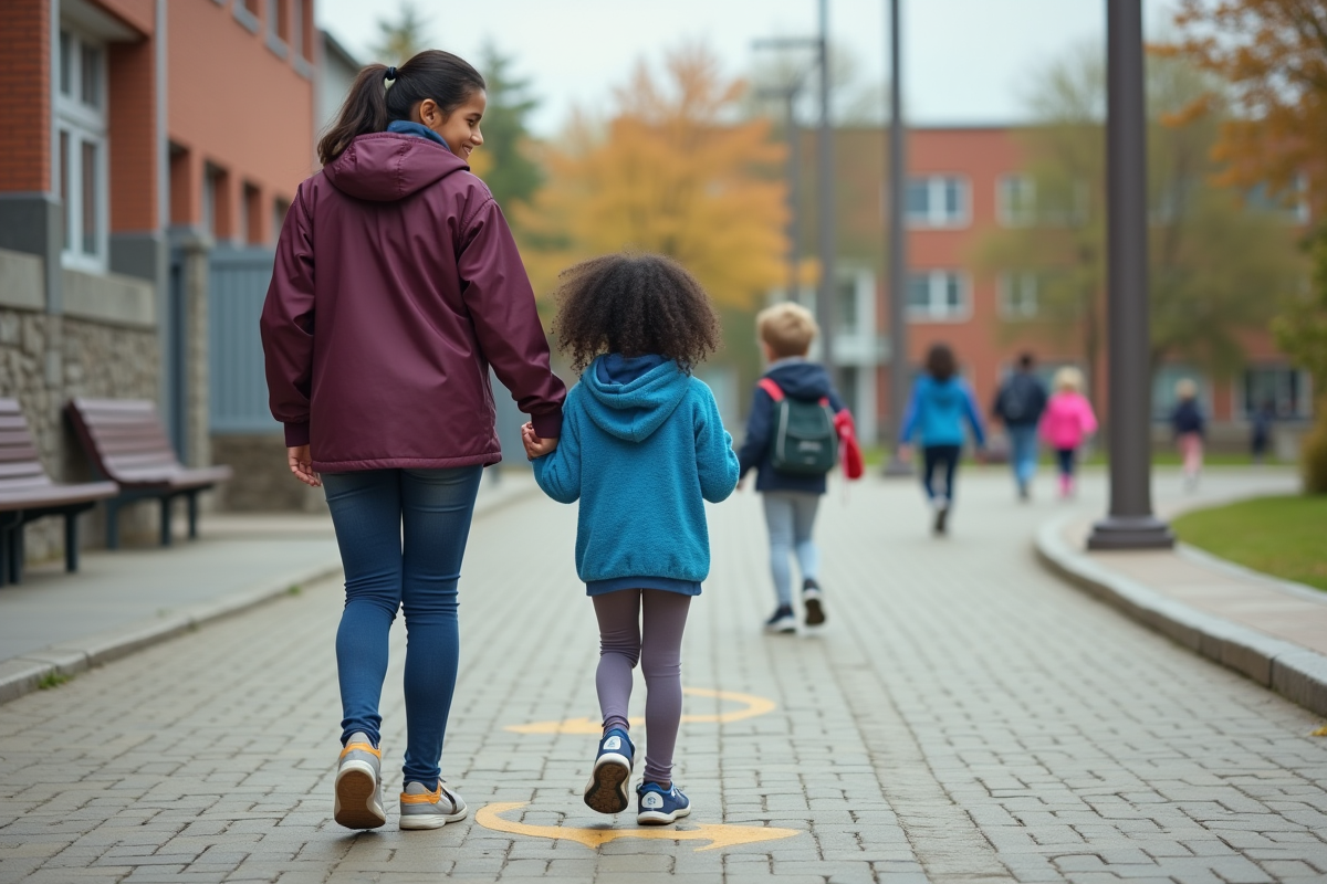 Fille avec AESH dans la cour de l
